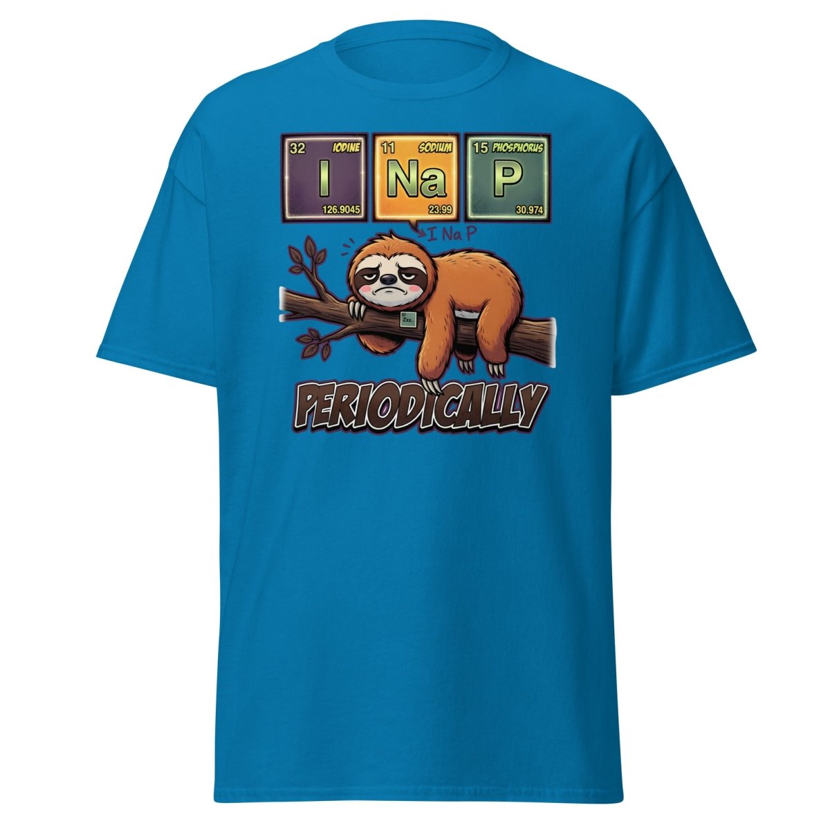 I Nap Periodically Sloth Funny Science Pun T-Shirt - Sapphire - TeeRipple