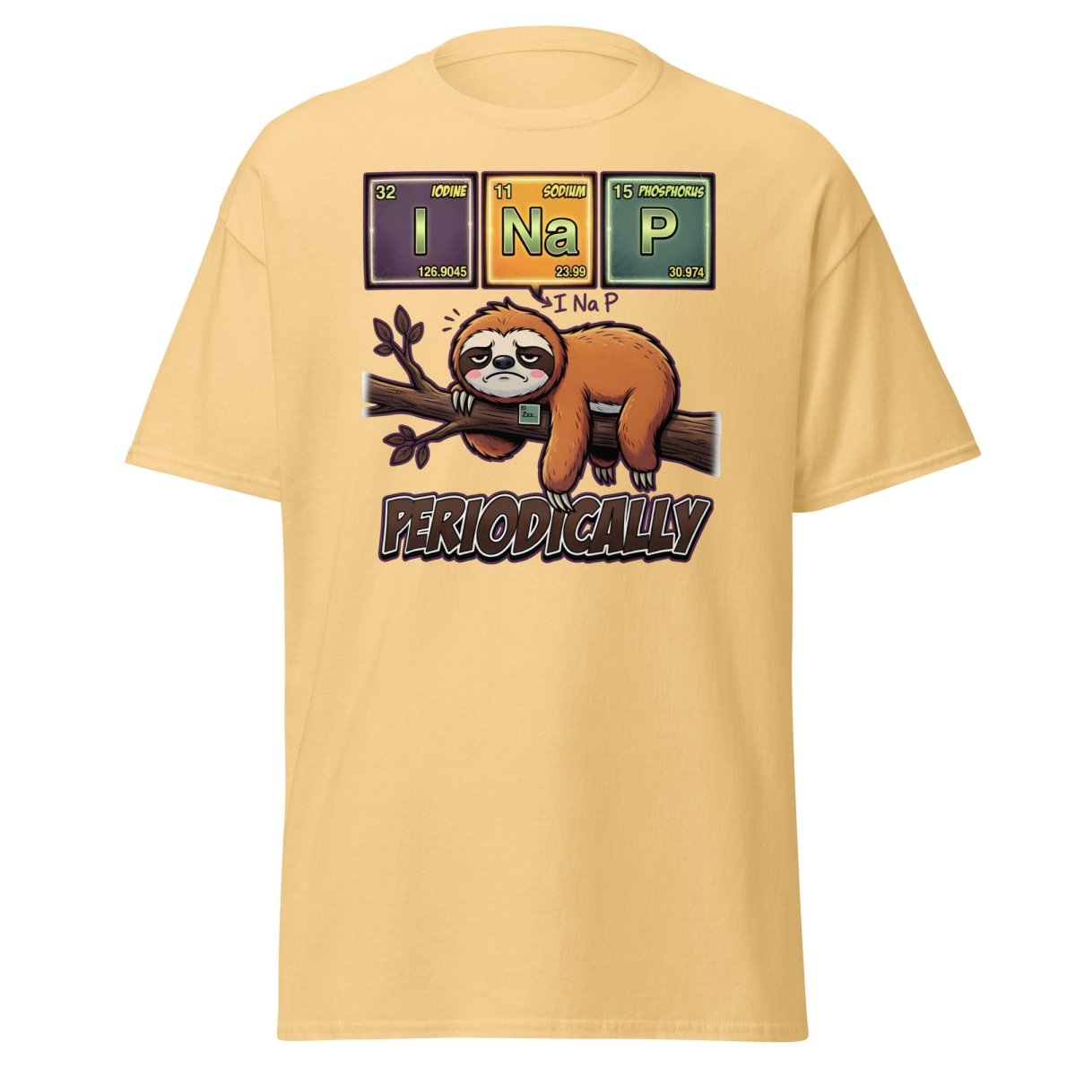 I Nap Periodically Sloth Funny Science Pun T-Shirt - Yellow Haze - TeeRipple