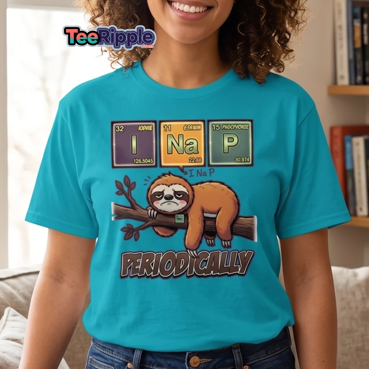 I Nap Periodically Sloth Funny Science Pun T-Shirt - Maroon - TeeRipple