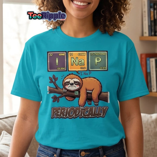 I Nap Periodically Sloth Funny Science Pun T-Shirt - Maroon - TeeRipple