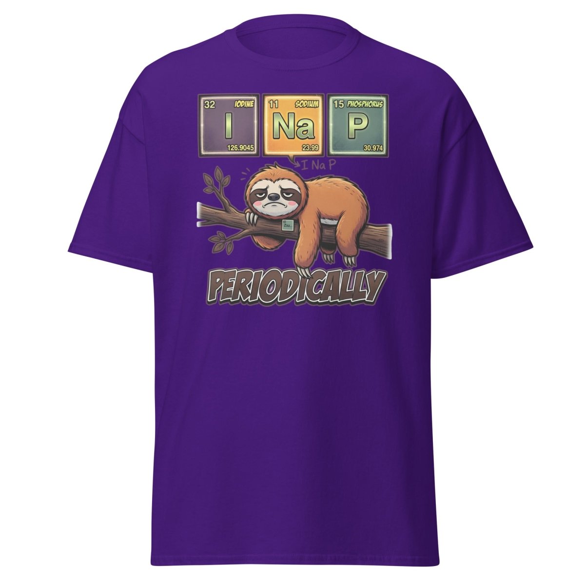 I Nap Periodically Sloth Funny Science Pun T-Shirt - Purple - TeeRipple