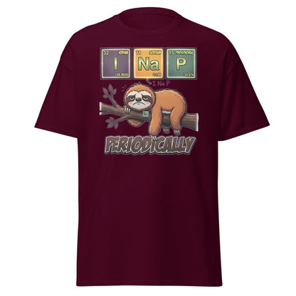 I Nap Periodically Sloth Funny Science Pun T-Shirt - Maroon - TeeRipple