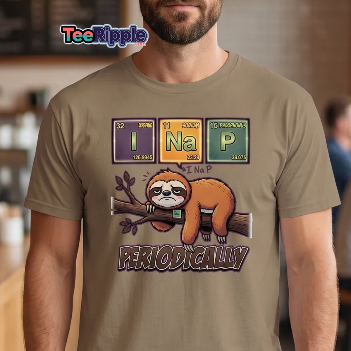 I Nap Periodically Sloth Funny Science Pun T-Shirt - Maroon - TeeRipple