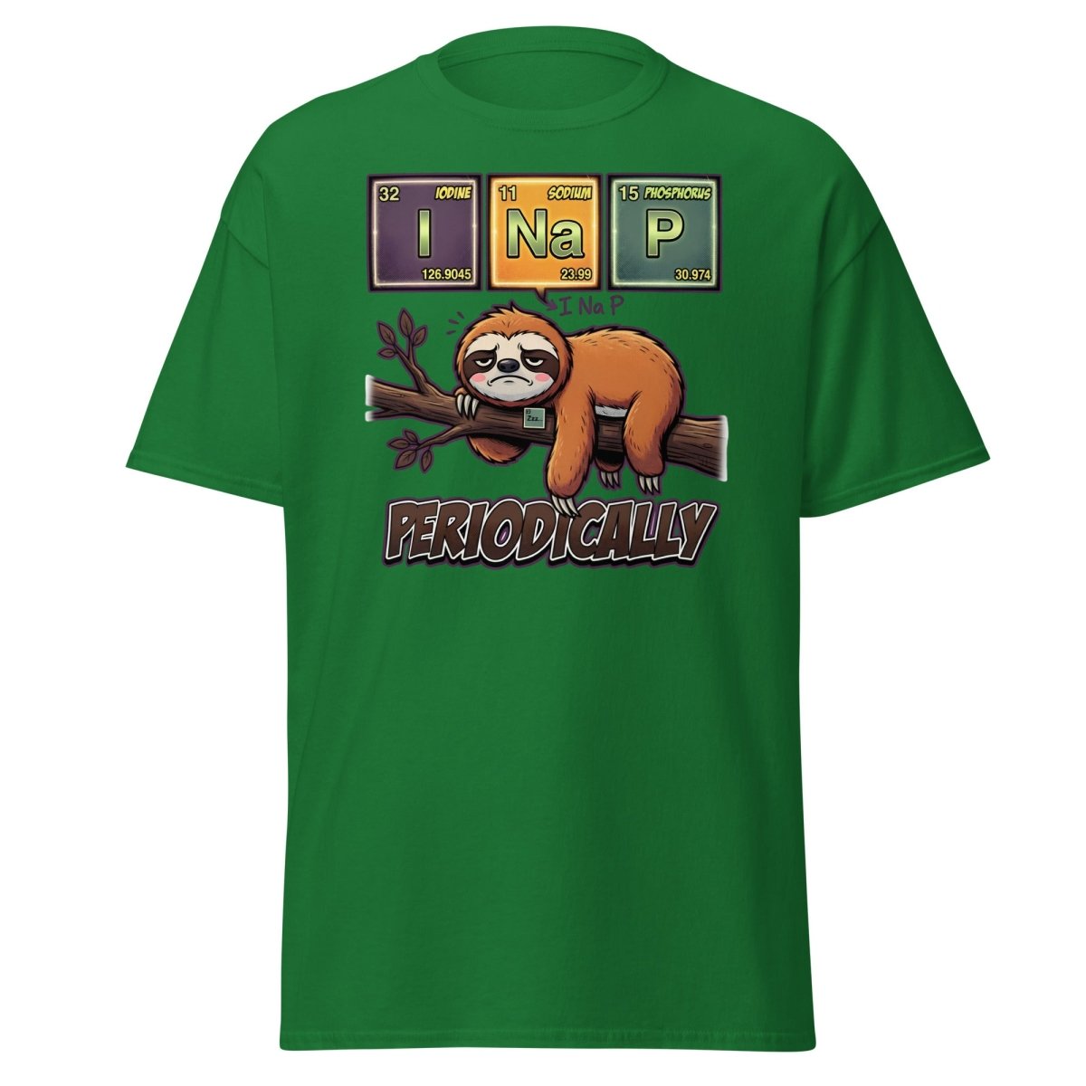 I Nap Periodically Sloth Funny Science Pun T-Shirt - Turf Green - TeeRipple