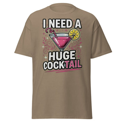 I Need A Huge Cocktail T-Shirt - Funny Martini Pun Tee - Brown Savana - TeeRipple