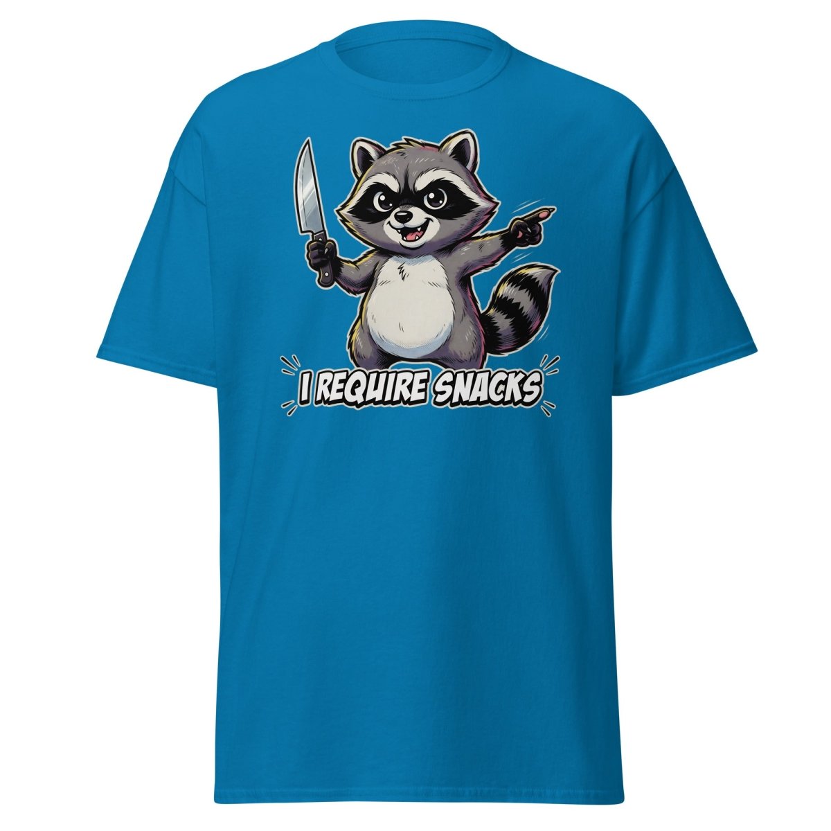 I Require Snacks Raccoon T-Shirt – Funny Meme Tee - Sapphire - TeeRipple