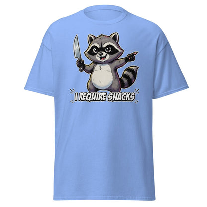 I Require Snacks Raccoon T-Shirt – Funny Meme Tee - Carolina Blue - TeeRipple