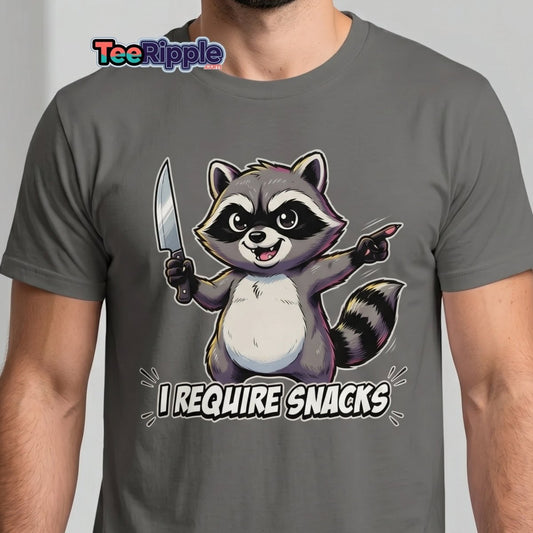 I Require Snacks Raccoon T-Shirt – Funny Meme Tee - Maroon - TeeRipple
