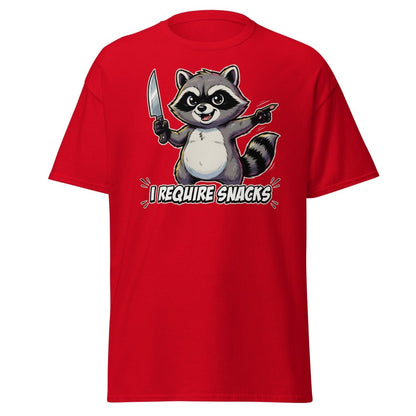 I Require Snacks Raccoon T-Shirt – Funny Meme Tee - Red - TeeRipple