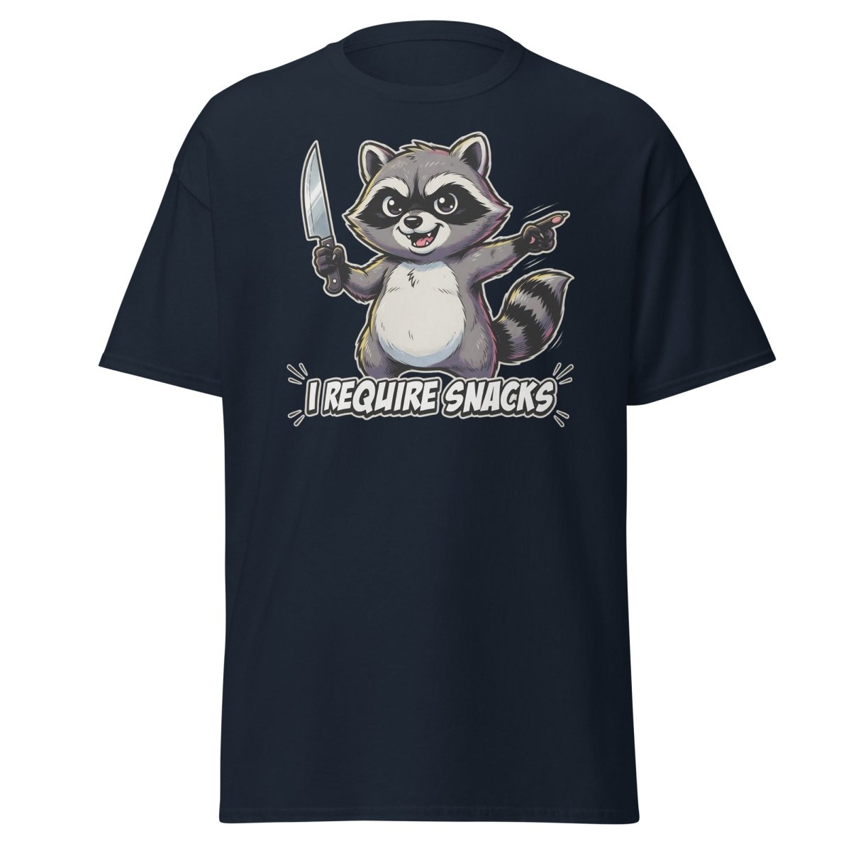 I Require Snacks Raccoon T-Shirt – Funny Meme Tee - Navy - TeeRipple