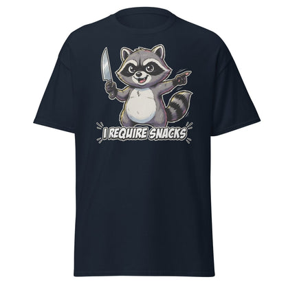 I Require Snacks Raccoon T-Shirt – Funny Meme Tee - Navy - TeeRipple