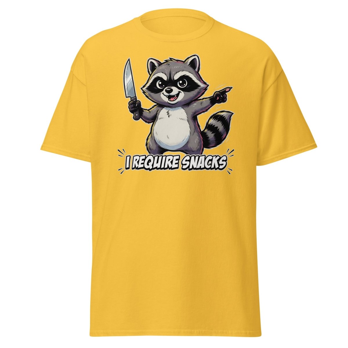 I Require Snacks Raccoon T-Shirt – Funny Meme Tee - Daisy - TeeRipple