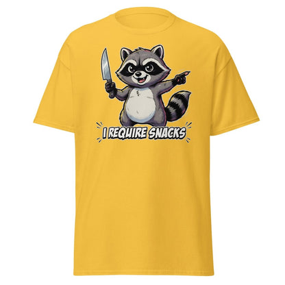 I Require Snacks Raccoon T-Shirt – Funny Meme Tee - Daisy - TeeRipple
