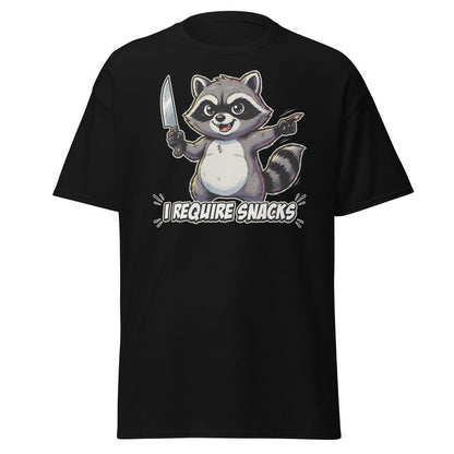 I Require Snacks Raccoon T-Shirt – Funny Meme Tee - Black - TeeRipple