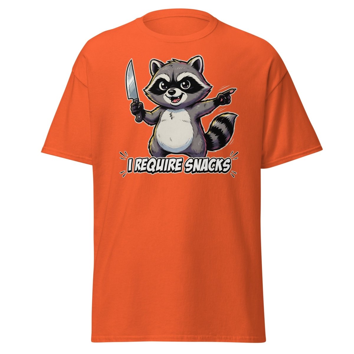 I Require Snacks Raccoon T-Shirt – Funny Meme Tee - Orange - TeeRipple