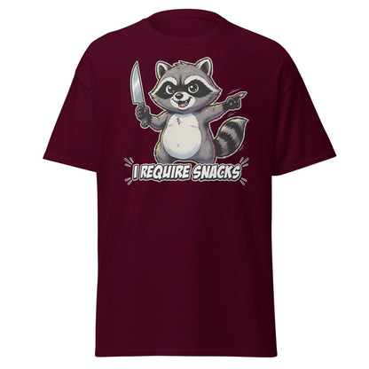 I Require Snacks Raccoon T-Shirt – Funny Meme Tee - Maroon - TeeRipple