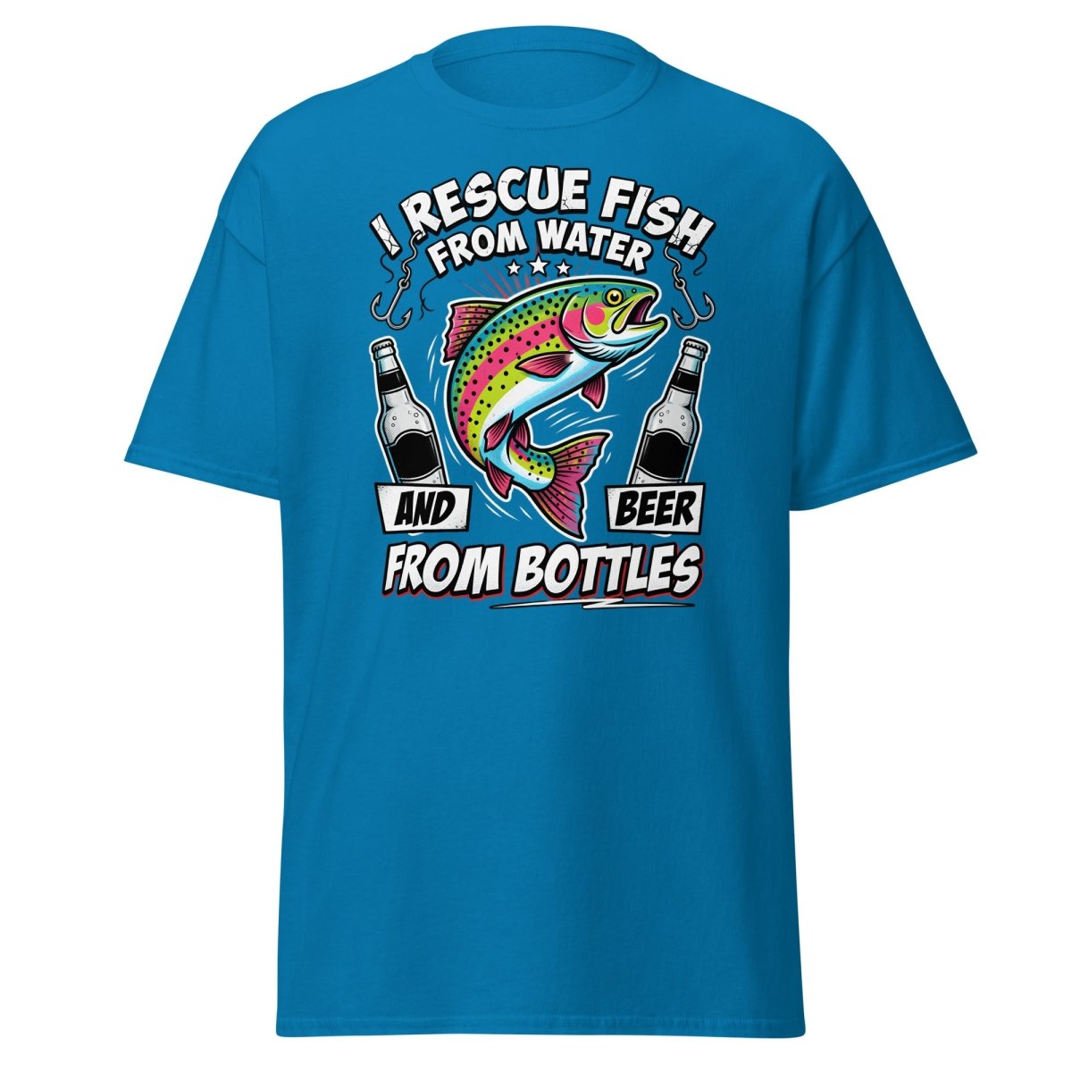 I Rescue Fish & Beer From Bottles T-Shirt | Funny Fishing Tee - Sapphire - TeeRipple