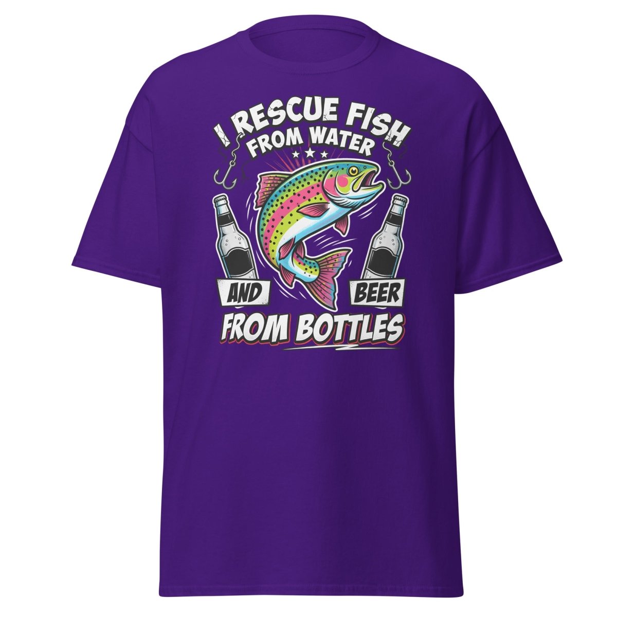 I Rescue Fish & Beer From Bottles T-Shirt | Funny Fishing Tee - Purple - TeeRipple