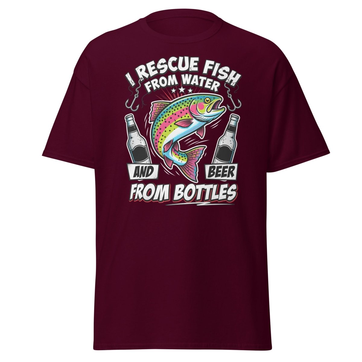 I Rescue Fish & Beer From Bottles T-Shirt | Funny Fishing Tee - Maroon - TeeRipple