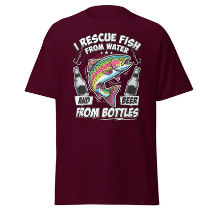 I Rescue Fish & Beer From Bottles T-Shirt | Funny Fishing Tee - Maroon - TeeRipple