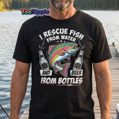 I Rescue Fish & Beer From Bottles T-Shirt | Funny Fishing Tee - Maroon - TeeRipple