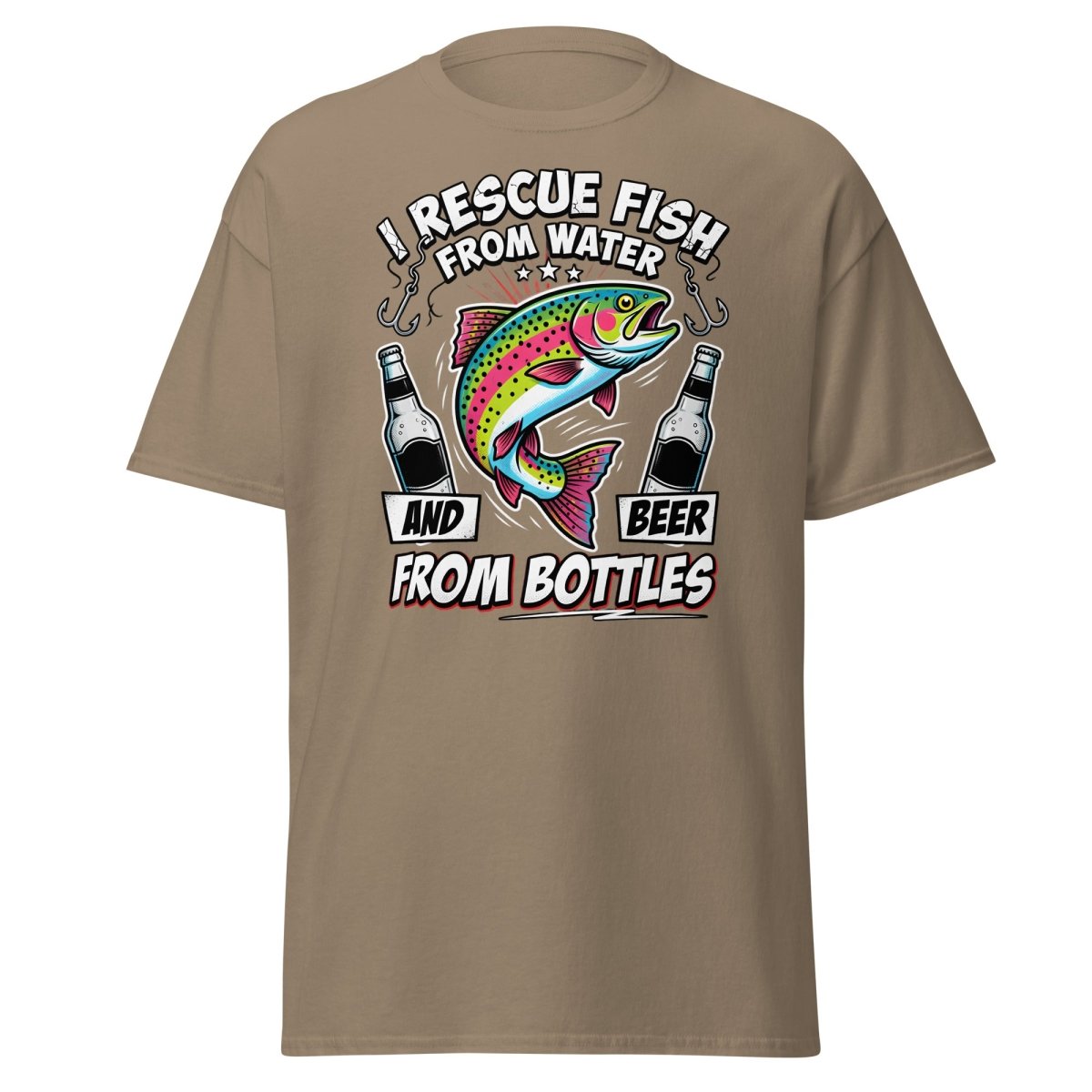 I Rescue Fish & Beer From Bottles T-Shirt | Funny Fishing Tee - Brown Savana - TeeRipple