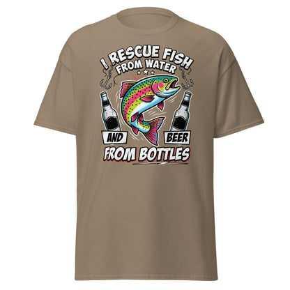 I Rescue Fish & Beer From Bottles T-Shirt | Funny Fishing Tee - Brown Savana - TeeRipple