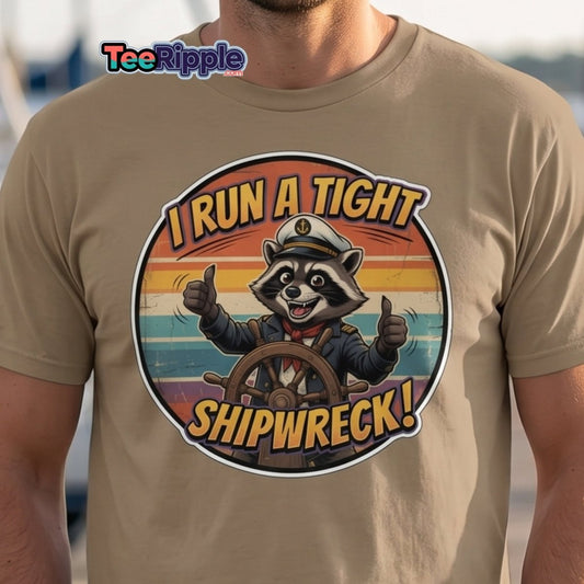 I Run A Tight Shipwreck Raccoon T-Shirt | Funny Captain Tee - Maroon - TeeRipple