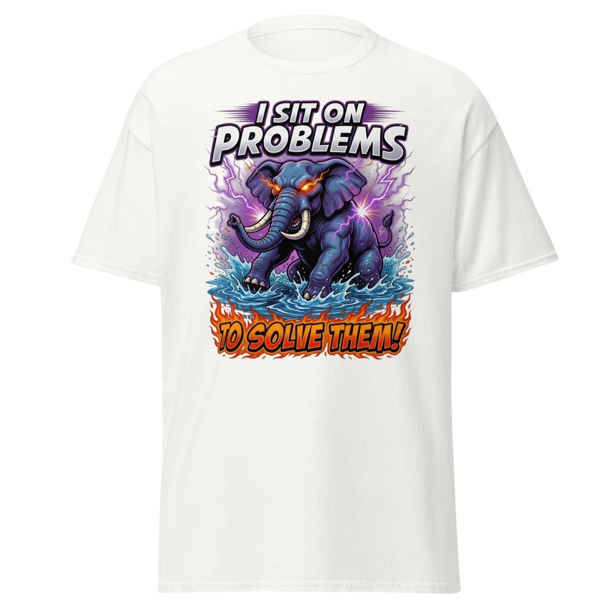 I Sit On Problems Elephant T-Shirt – Funny Motivational Tee - White - TeeRipple