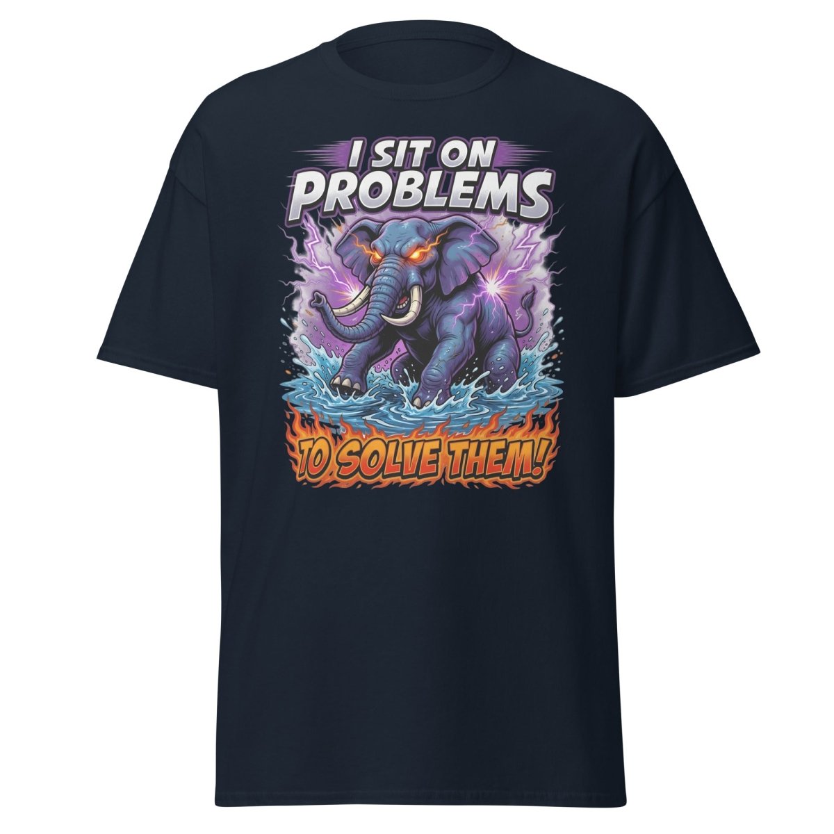 I Sit On Problems Elephant T-Shirt – Funny Motivational Tee - Navy - TeeRipple