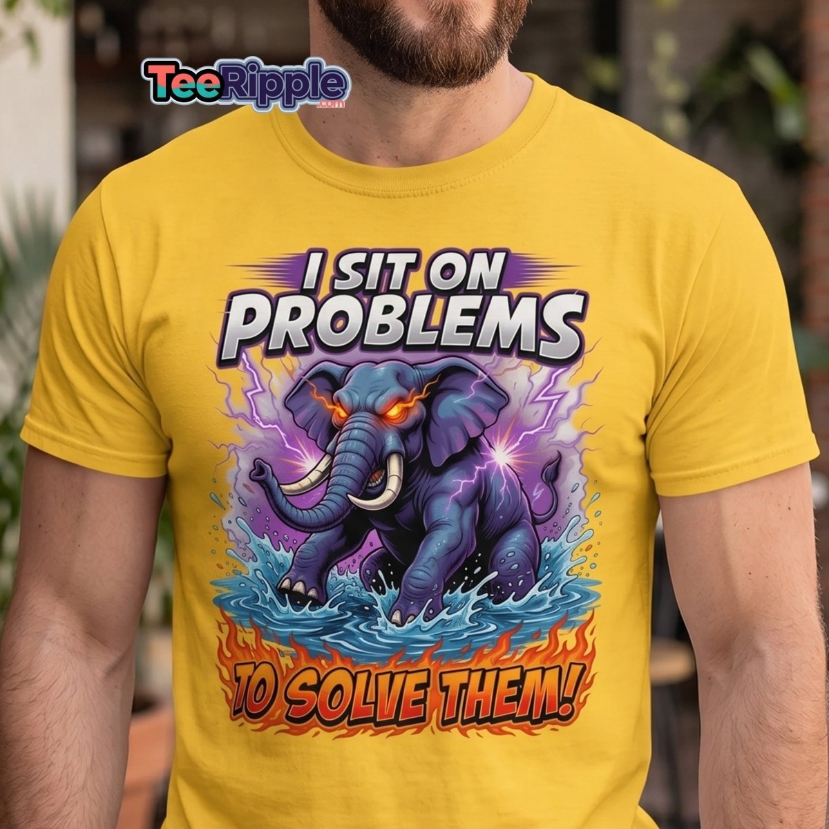 I Sit On Problems Elephant T-Shirt – Funny Motivational Tee - Maroon - TeeRipple