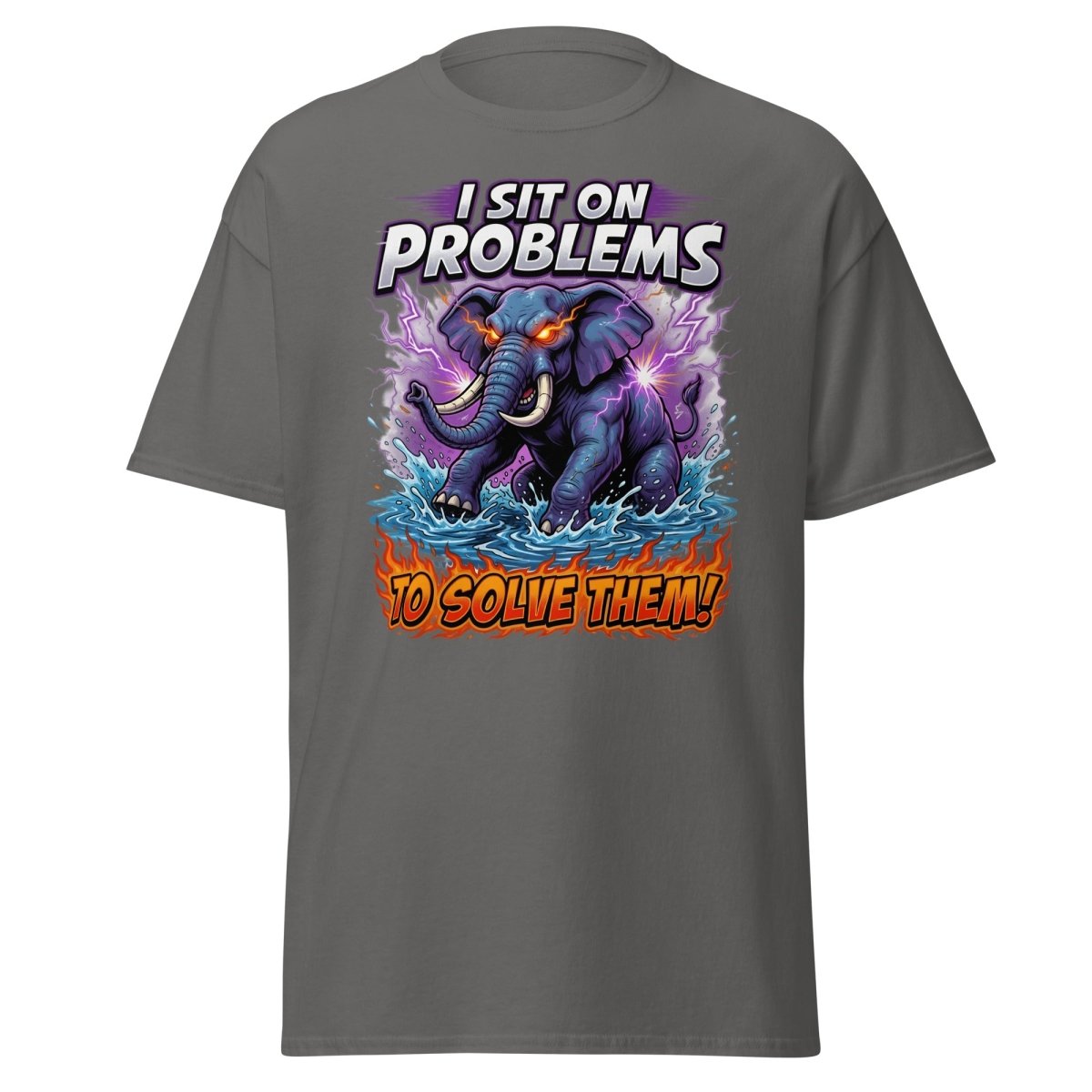 I Sit On Problems Elephant T-Shirt – Funny Motivational Tee - Charcoal - TeeRipple