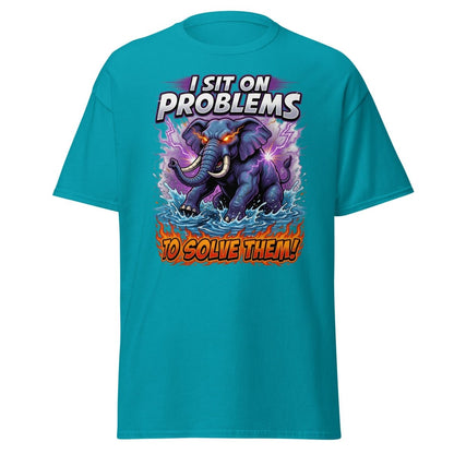 I Sit On Problems Elephant T-Shirt – Funny Motivational Tee - Tropical Blue - TeeRipple