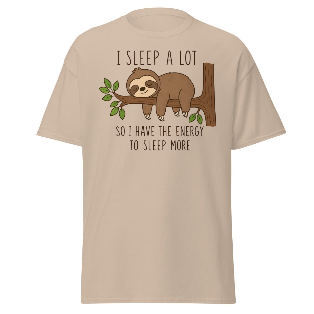 I Sleep A Lot Sloth Graphic Tee - Sand - TeeRipple