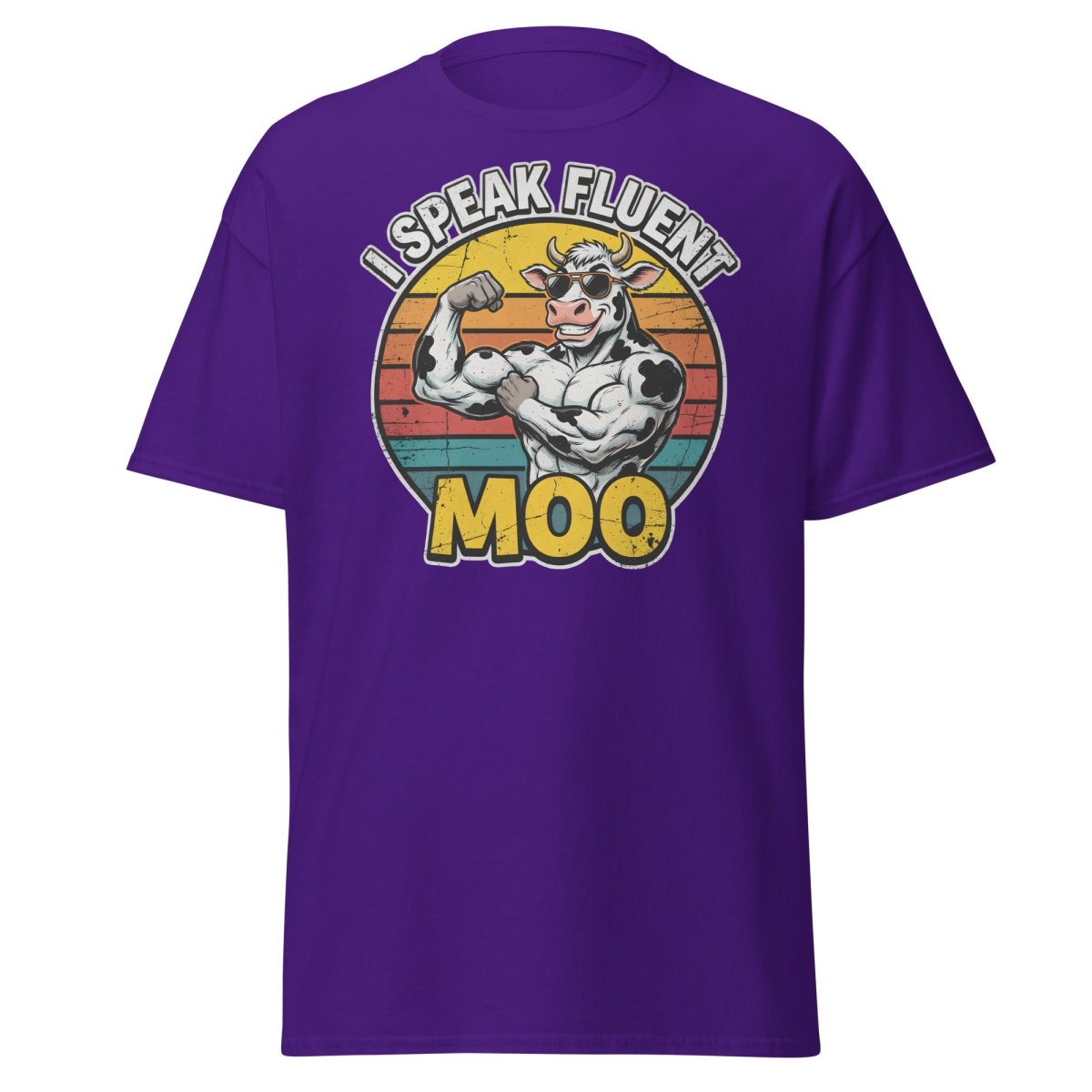 I Speak Fluent Moo Funny Cow T-Shirt – Retro Gym Tee - Purple - TeeRipple