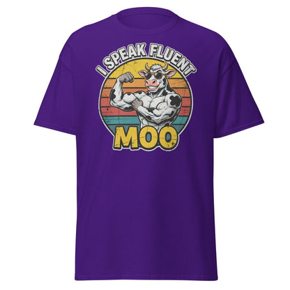 I Speak Fluent Moo Funny Cow T-Shirt – Retro Gym Tee - Purple - TeeRipple