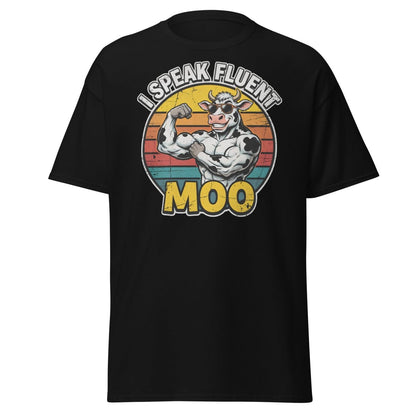 I Speak Fluent Moo Funny Cow T-Shirt – Retro Gym Tee - Black - TeeRipple