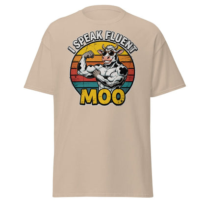 I Speak Fluent Moo Funny Cow T-Shirt – Retro Gym Tee - Sand - TeeRipple