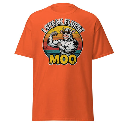 I Speak Fluent Moo Funny Cow T-Shirt – Retro Gym Tee - Orange - TeeRipple