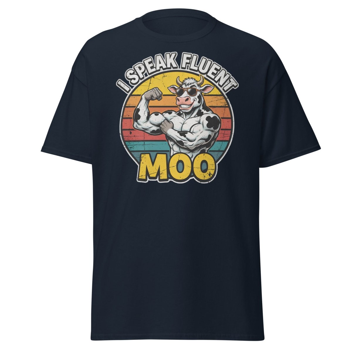 I Speak Fluent Moo Funny Cow T-Shirt – Retro Gym Tee - Navy - TeeRipple