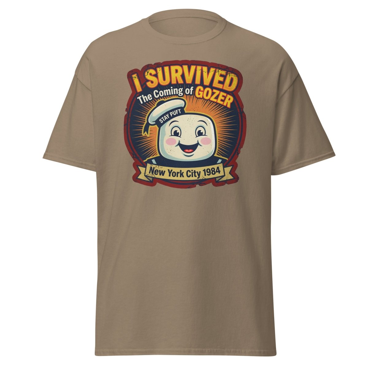 I Survived The Coming of Gozer Ghostbusters Stay Puft T-Shirt - Brown Savana - TeeRipple