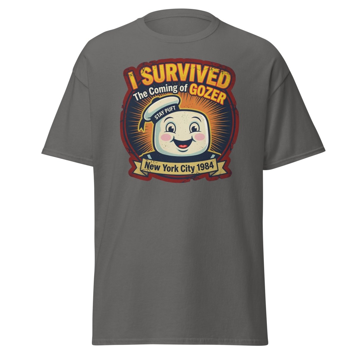 I Survived The Coming of Gozer Ghostbusters Stay Puft T-Shirt - Charcoal - TeeRipple