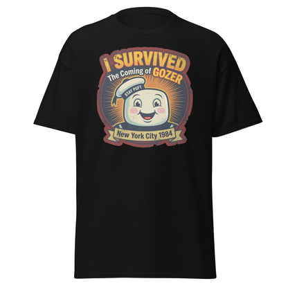 I Survived The Coming of Gozer Ghostbusters Stay Puft T-Shirt - Black - TeeRipple