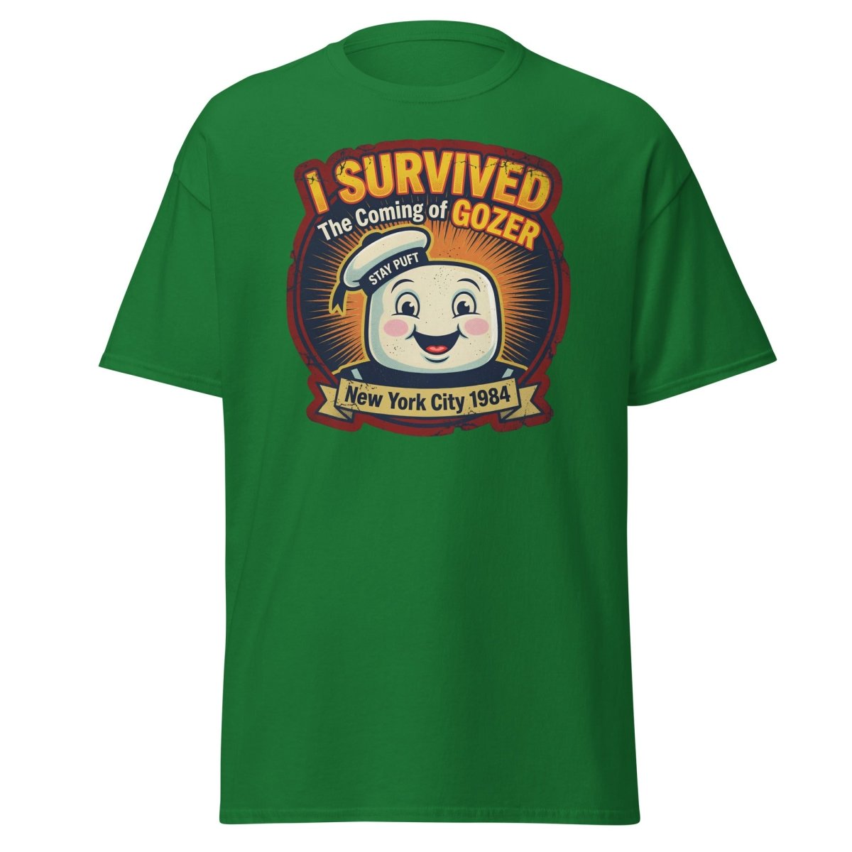 I Survived The Coming of Gozer Ghostbusters Stay Puft T-Shirt - Turf Green - TeeRipple