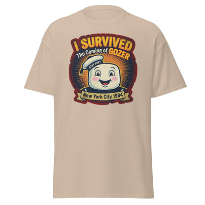I Survived The Coming of Gozer Ghostbusters Stay Puft T-Shirt - Sand - TeeRipple