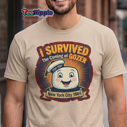 I Survived The Coming of Gozer Ghostbusters Stay Puft T-Shirt - Maroon - TeeRipple