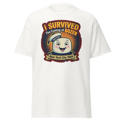 I Survived The Coming of Gozer Ghostbusters Stay Puft T-Shirt - White - TeeRipple