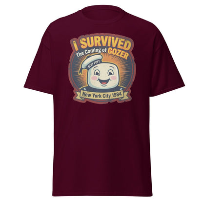 I Survived The Coming of Gozer Ghostbusters Stay Puft T-Shirt - Maroon - TeeRipple