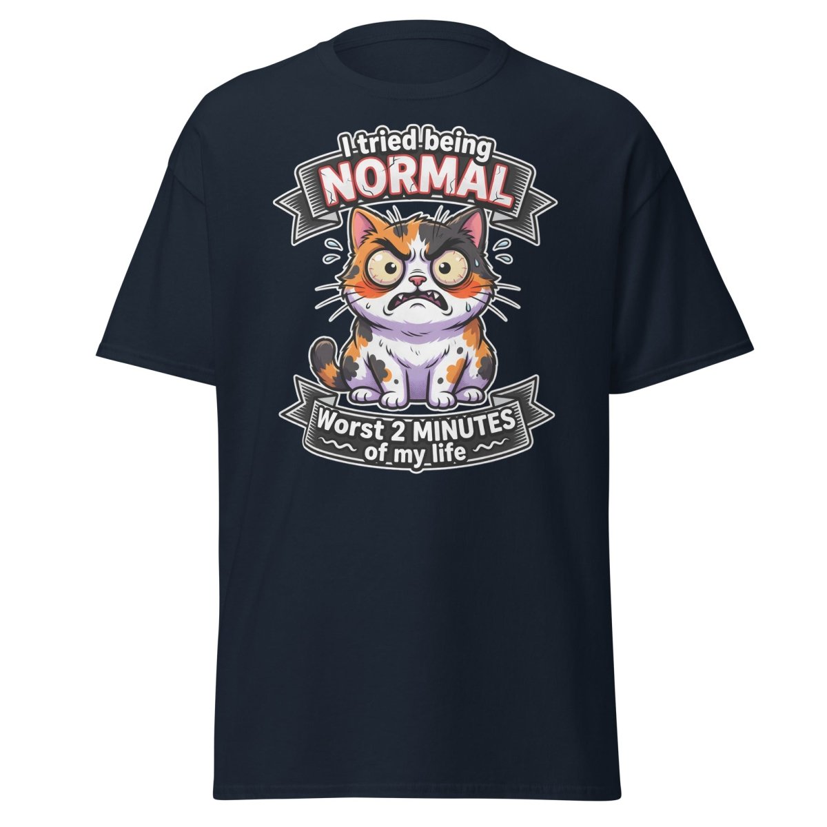 I Tried Being Normal Cat T-Shirt - Funny Introvert Tee - Navy - TeeRipple