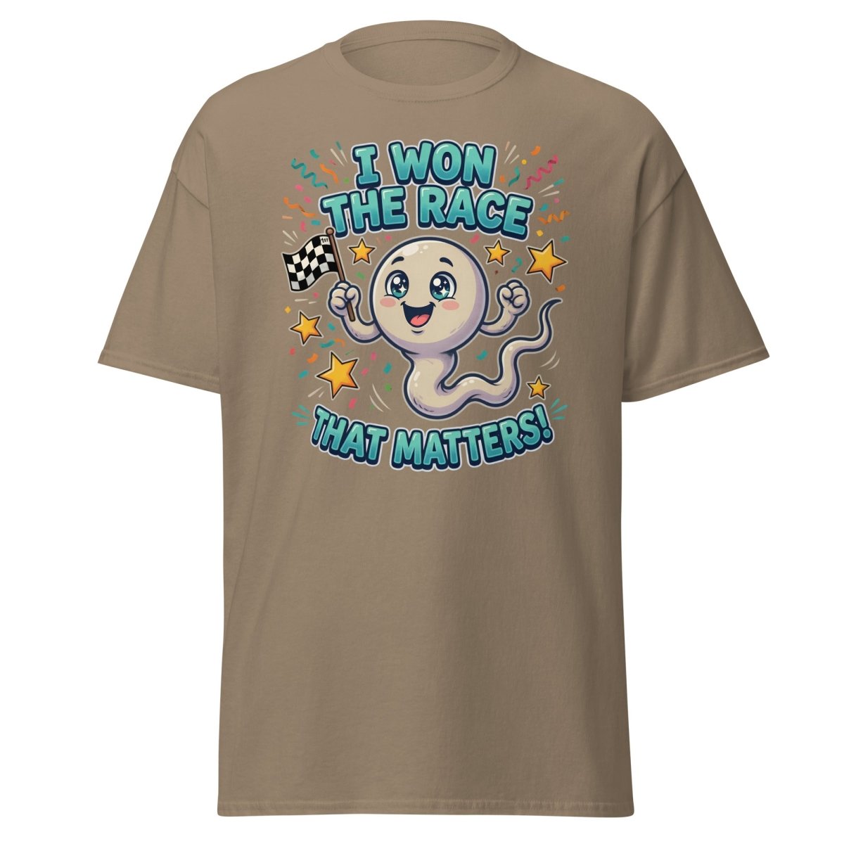I Won The Race That Matters Funny Sperm T-Shirt - Brown Savana - TeeRipple